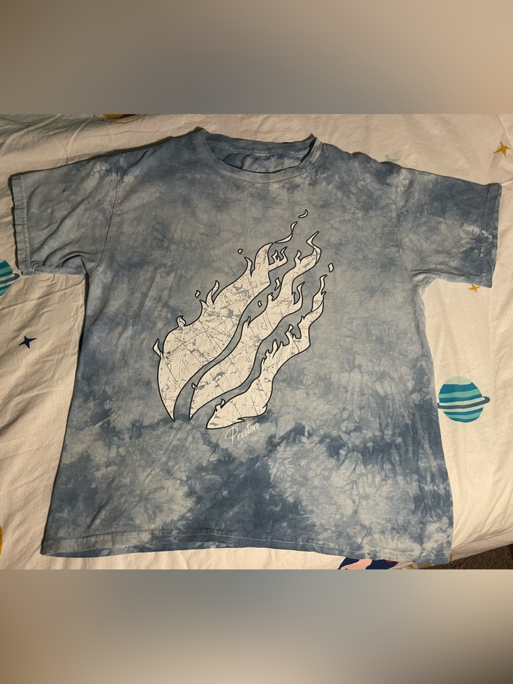 Preston Playz Fire Merch Blue Tie Dye shirt, youth large